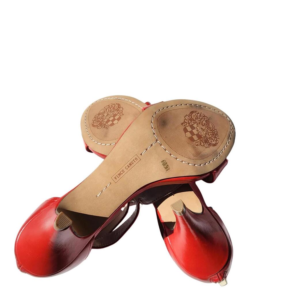 Vince Camuto. Y2K, Red Leather T-Strap Sandals with Metal Studs | Size: 6.5 - Picture 7 of 9